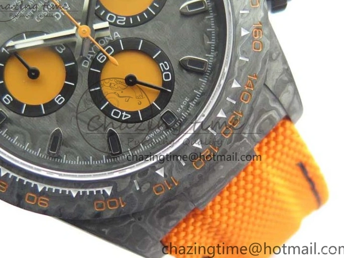 MiroTime 0321 Daytona DIW Carbon Noob 1:1 Best Edition Black Orange Dial on Orange Nylon Strap SA TopPick 2586